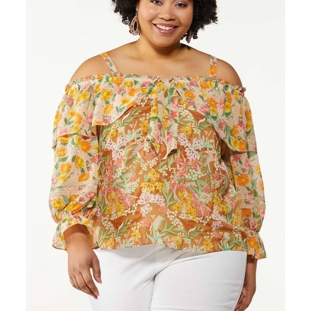NWT PLUS SIZE BOHO MIXED PRINT  BLOUSE BY CATO